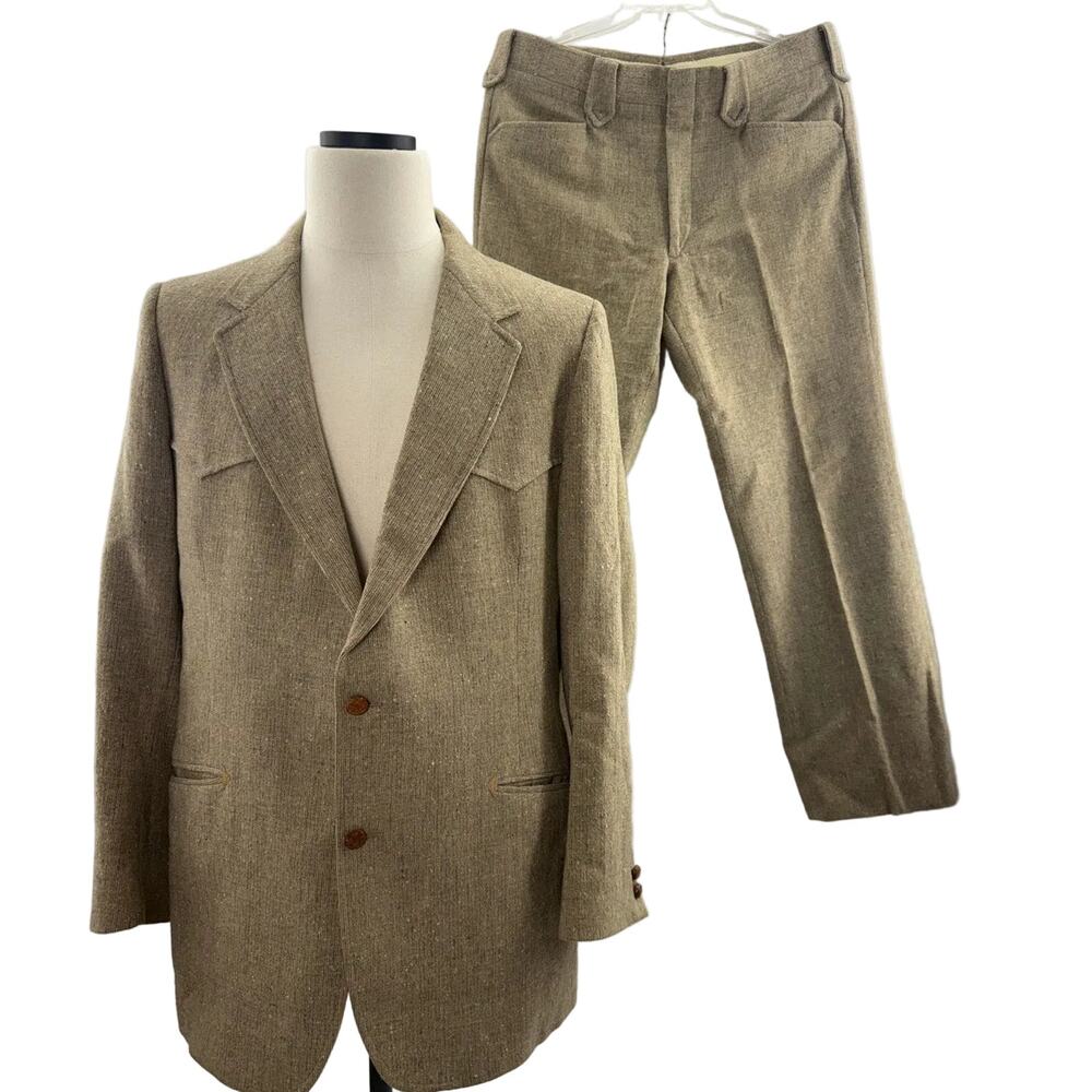 Men's 70s Pendleton Wool Tweed Western Suit 46 Chest" 36" Waist